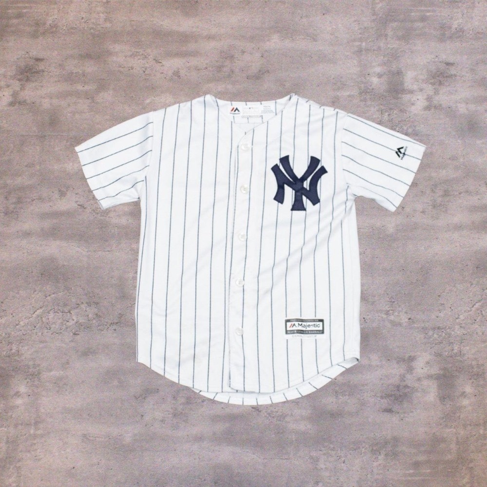 Y2K 2000's 00's Majestic New York Yankees Home White Pin Stripped Jersey